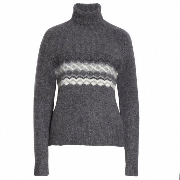 Nili Lotan Leane Baby Alpaca Wool Fair Isle Turtleneck Sweater‎ Knit Grey Size M - Picture 3 of 11